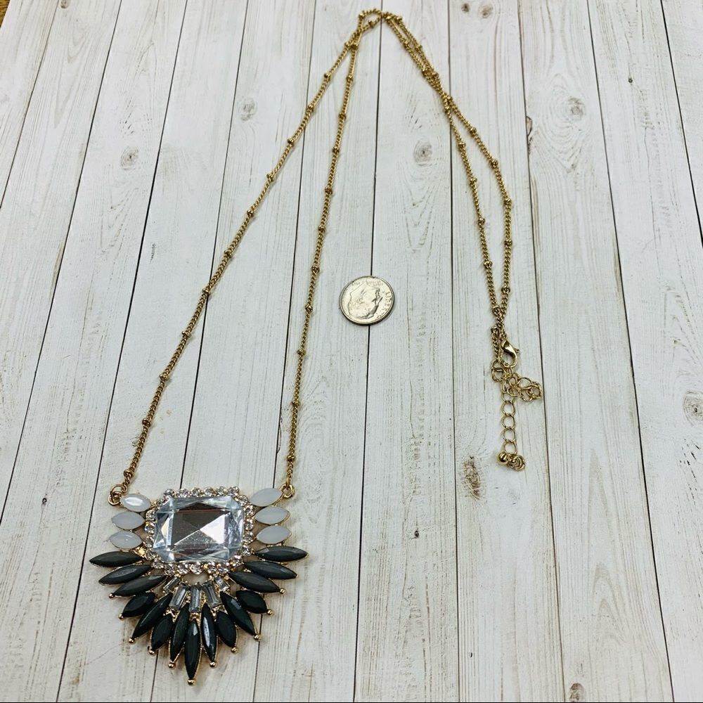 Long Black Gray Clear Crystals Necklace‎